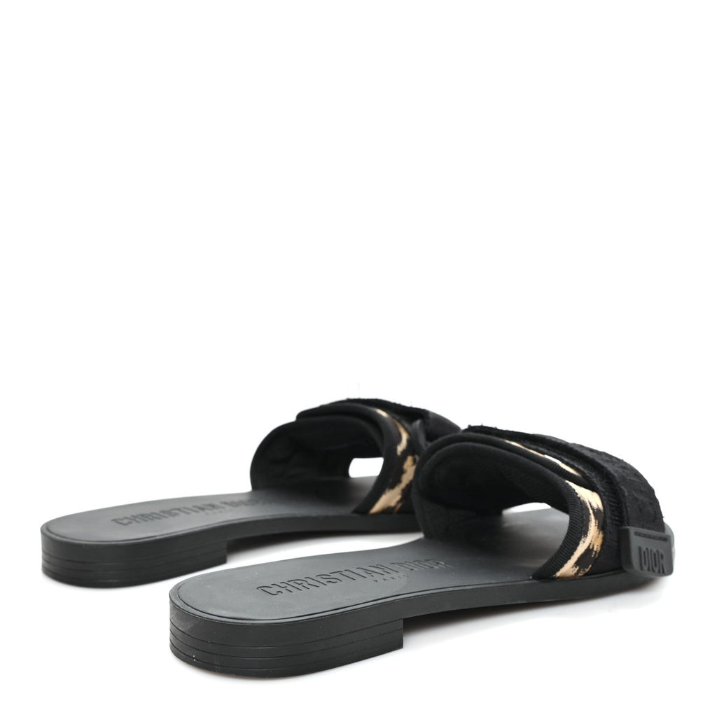 Technical Stretch Fabric Leopard Dio(r)evolution Slide Sandals 39 Black Natural