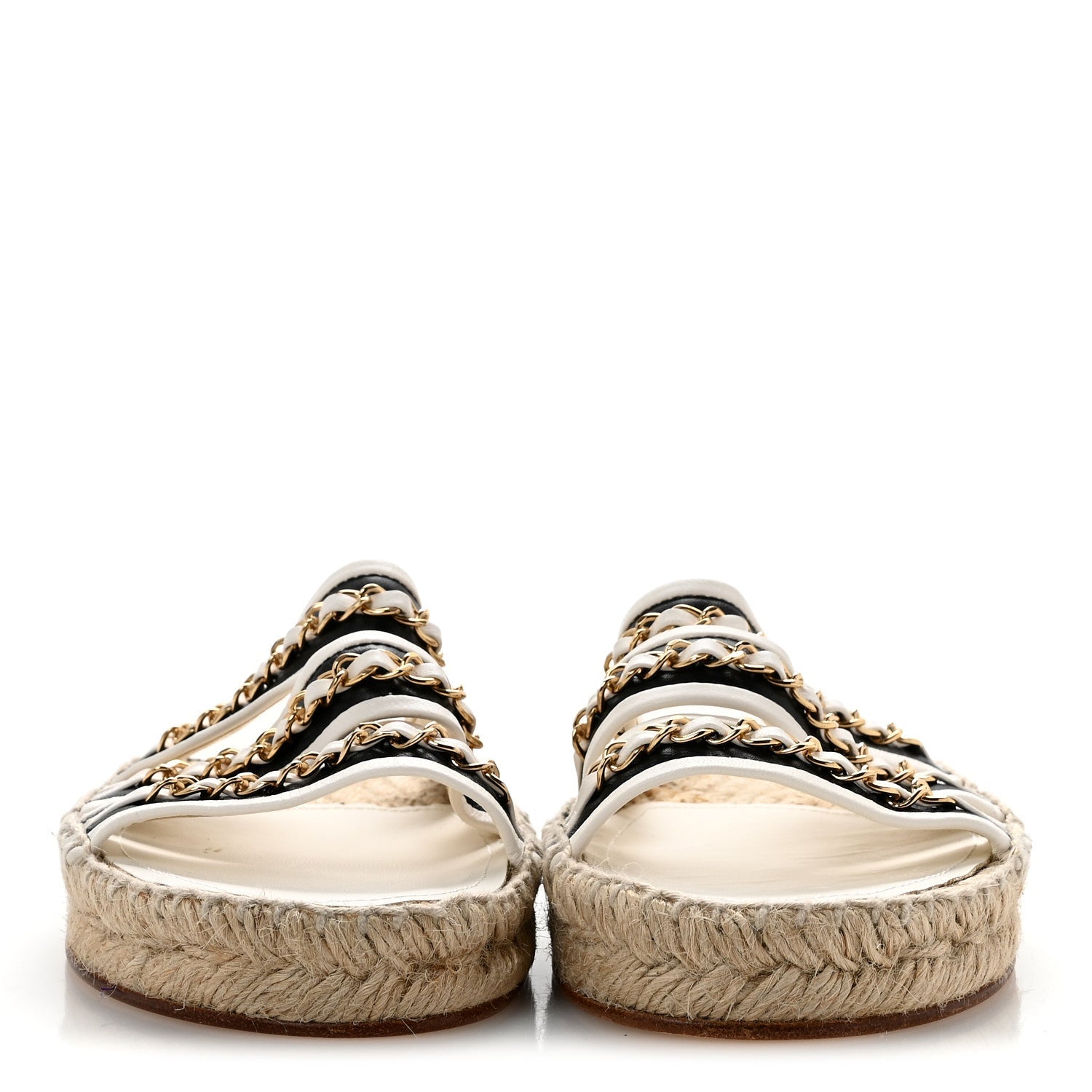 Lambskin Chain Espadrille Slip On Sandals 39 Black White