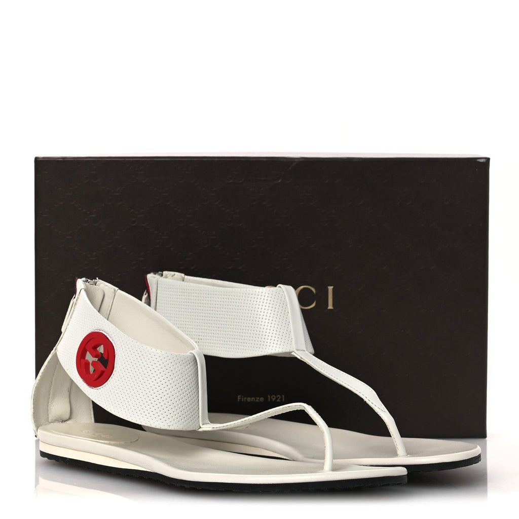 Calfskin GG Zip Thong Sandals 40.5 White