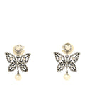 Crystal Pearl Butterfly Drop Earrings Silver