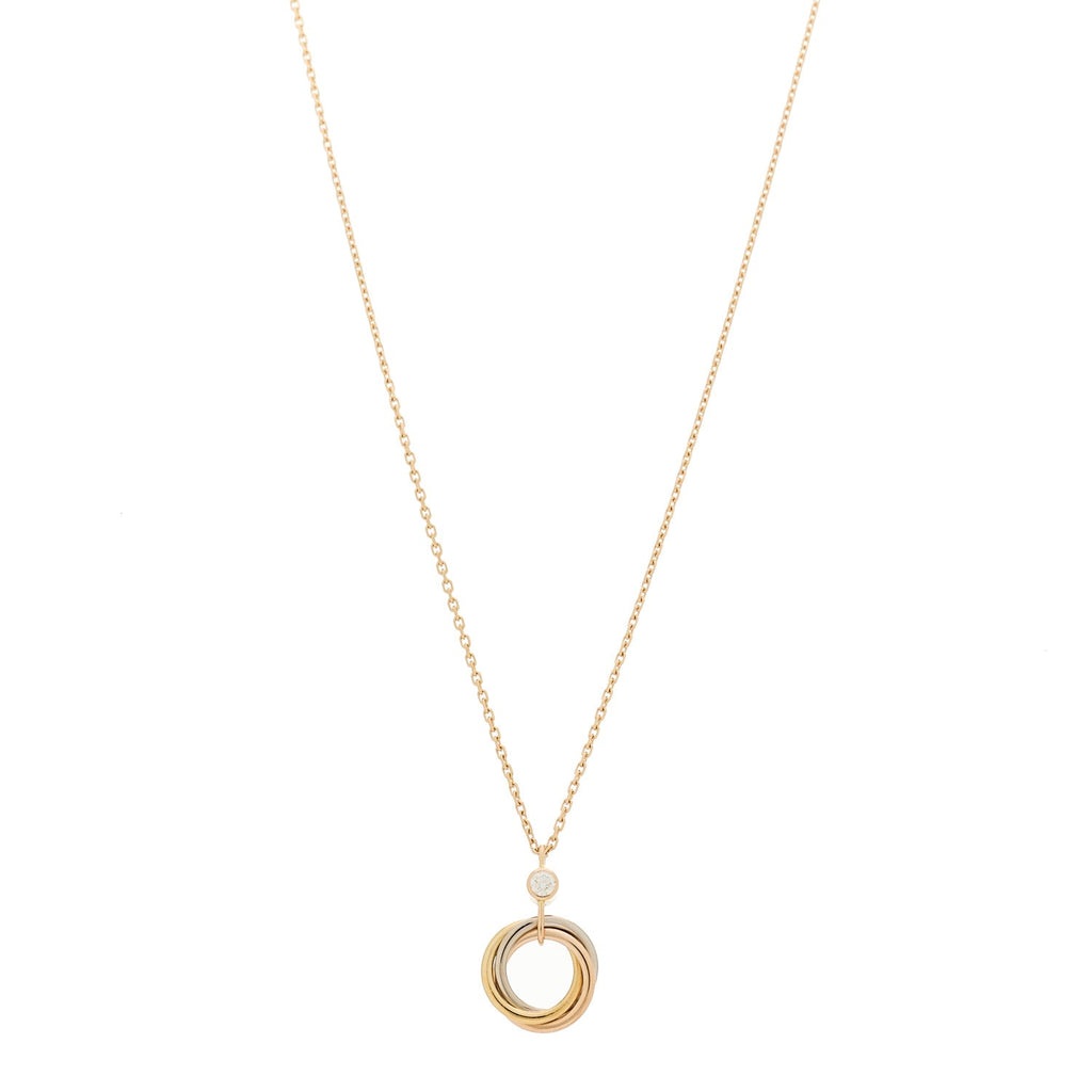 18K Pink Yellow White Gold Diamond Trinity Pendant Necklace