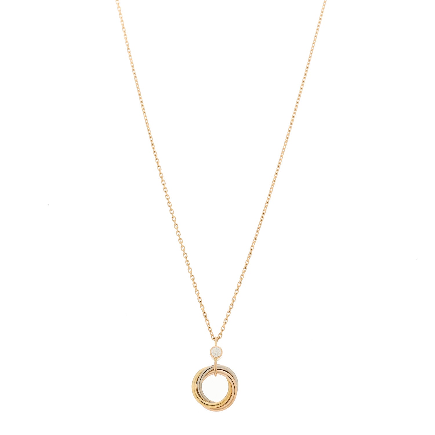 18K Pink Yellow White Gold Diamond Trinity Pendant Necklace