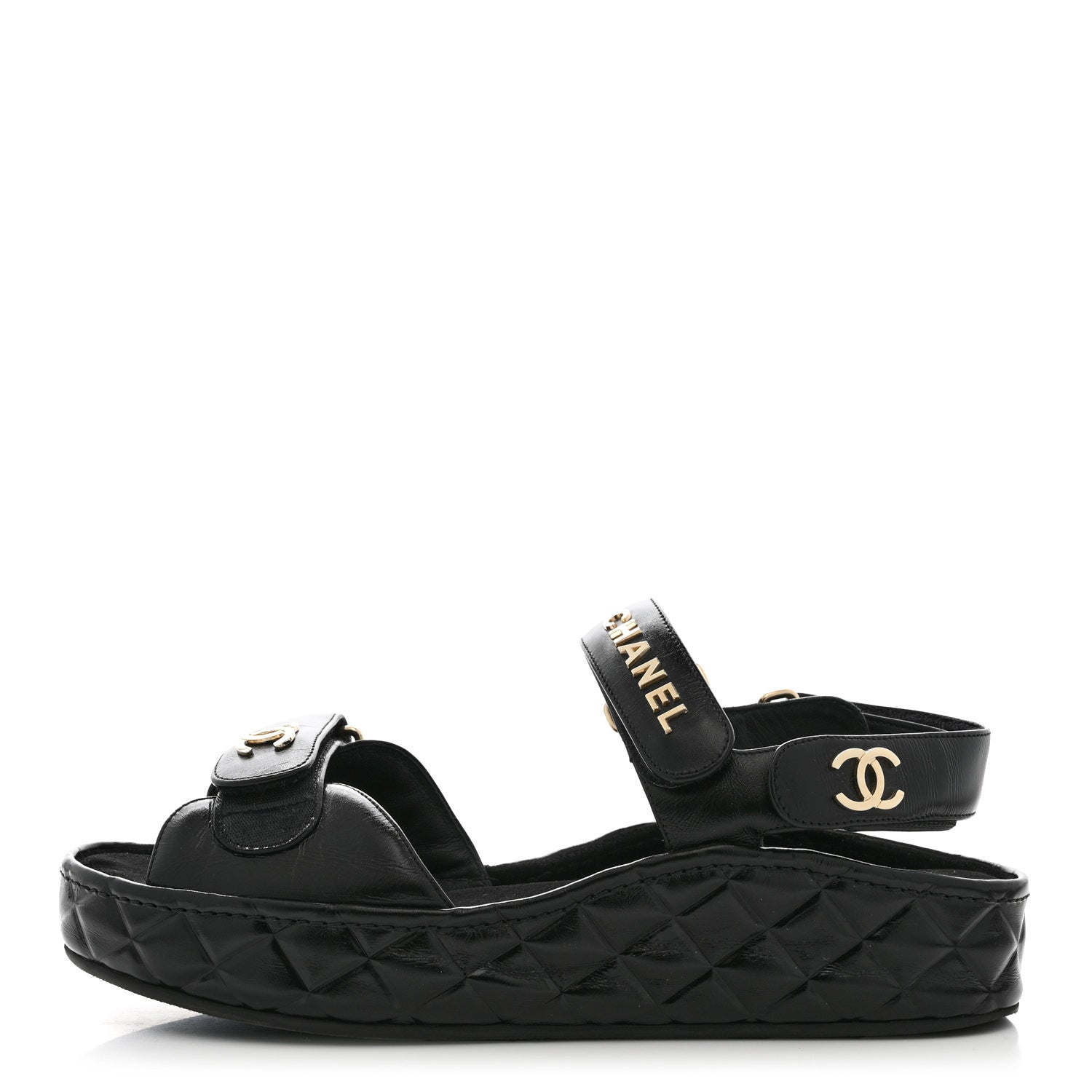 Shiny Calfskin Logo Platform Sandals 39 Black