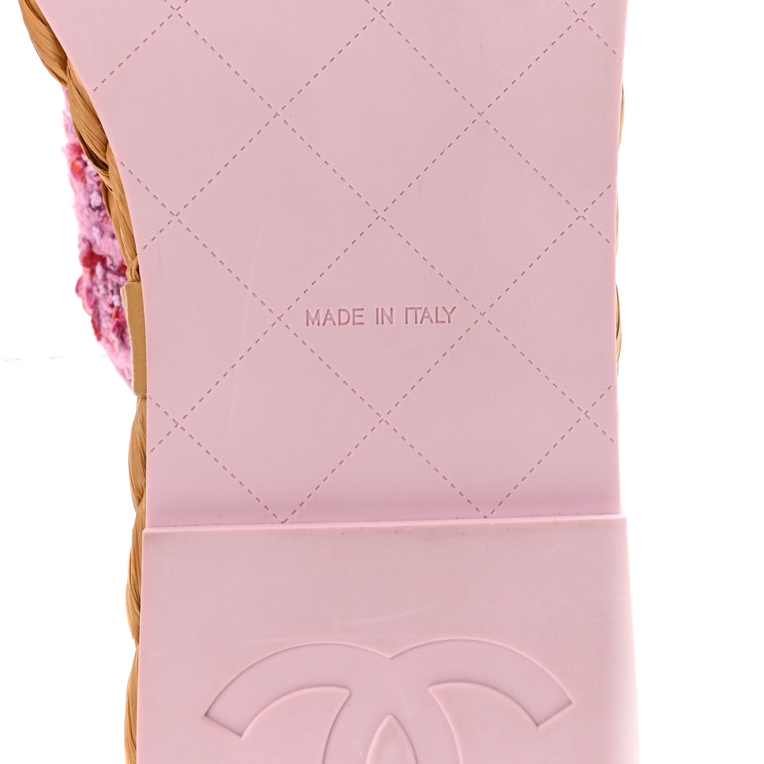 Tweed Mesh Satin CC Thong Sandals 37 Light Purple Pink Red