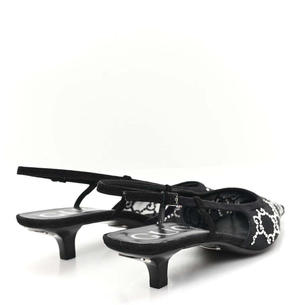 Tela Retino Kid Scamosciato Crystal GG Monogram Square G 35mm Slingback Pumps 37.5 Black