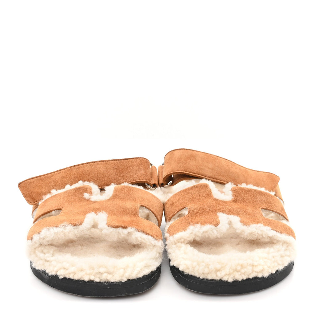 Suede Goatskin Woolskin Womens Chypre Sandals 38 Brun Fume Ecru
