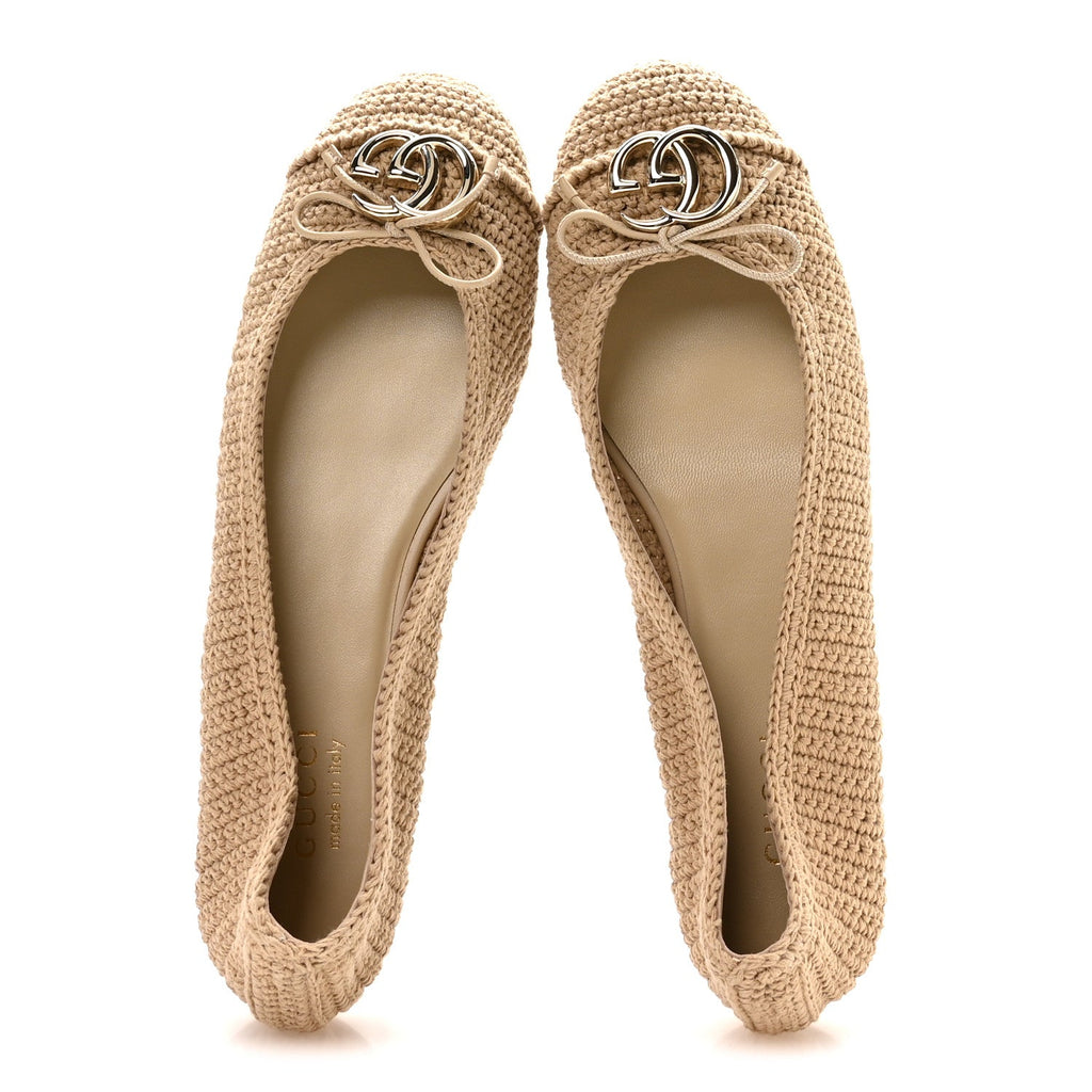 Cotton Crochet GG Ballet Flats 39.5 Ecru Sandstorm