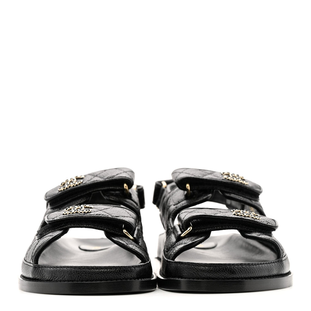 Grained Calfskin Velcro Dad Sandals 38.5 Black