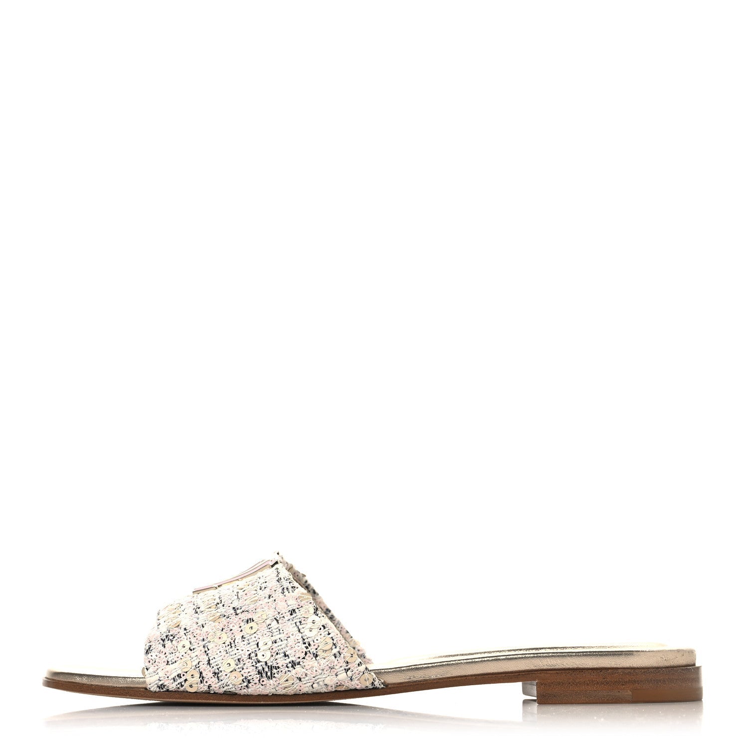 Tweed Sequin LV Mare Flat Mule Sandals 39 Light Gold
