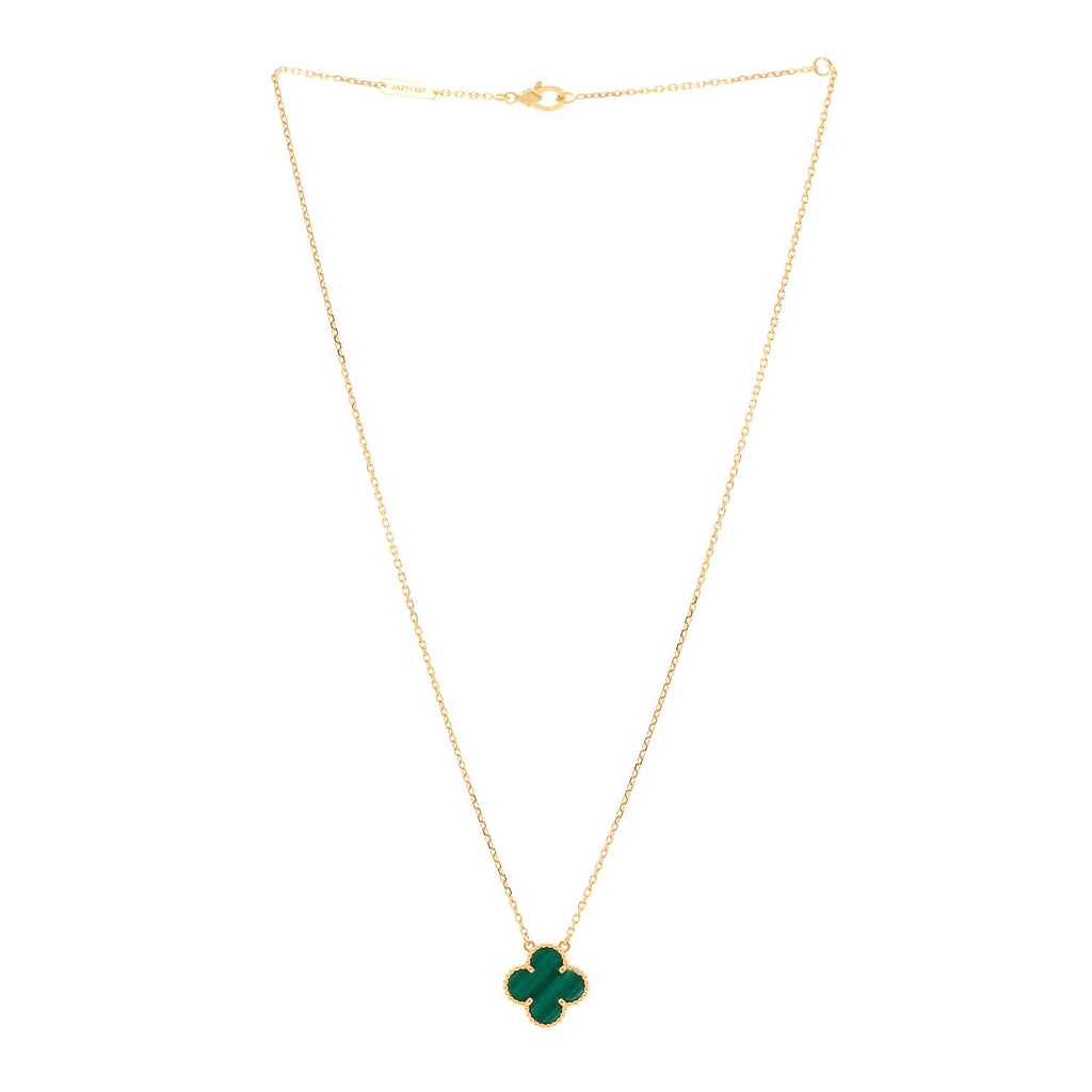 18K Yellow Gold Malachite Vintage Alhambra Pendant Necklace