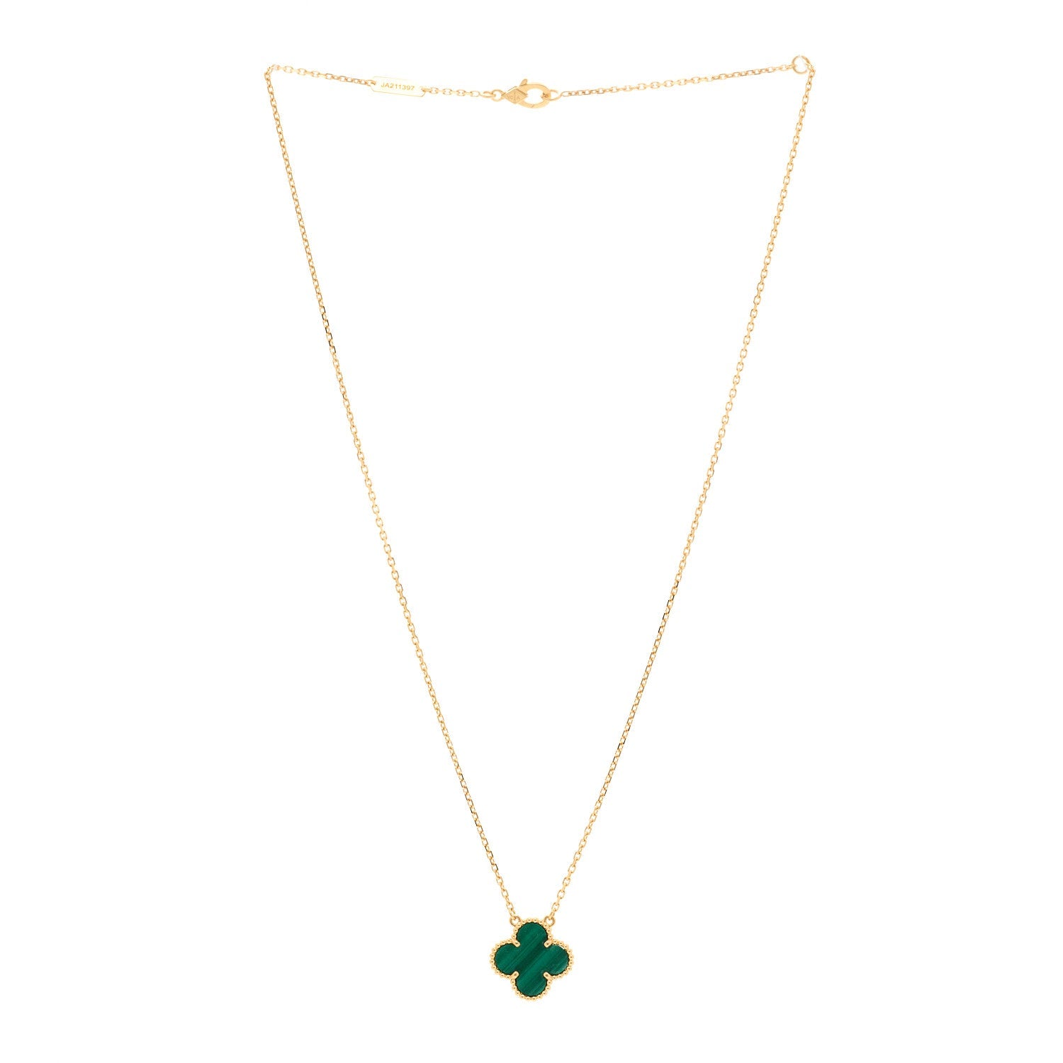 18K Yellow Gold Malachite Vintage Alhambra Pendant Necklace
