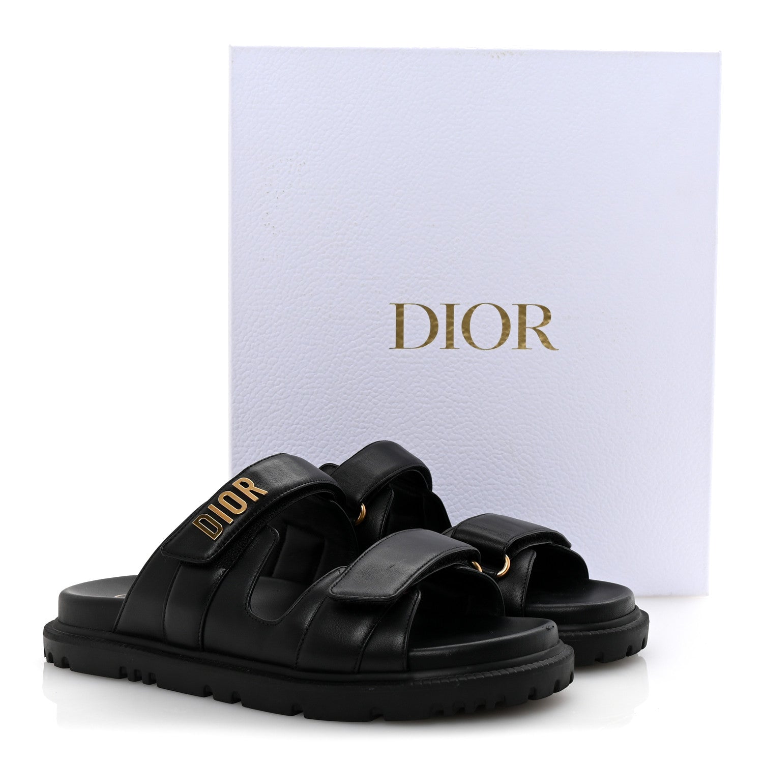 Lambskin Dioract 10mm Slide Sandals 39.5 Black