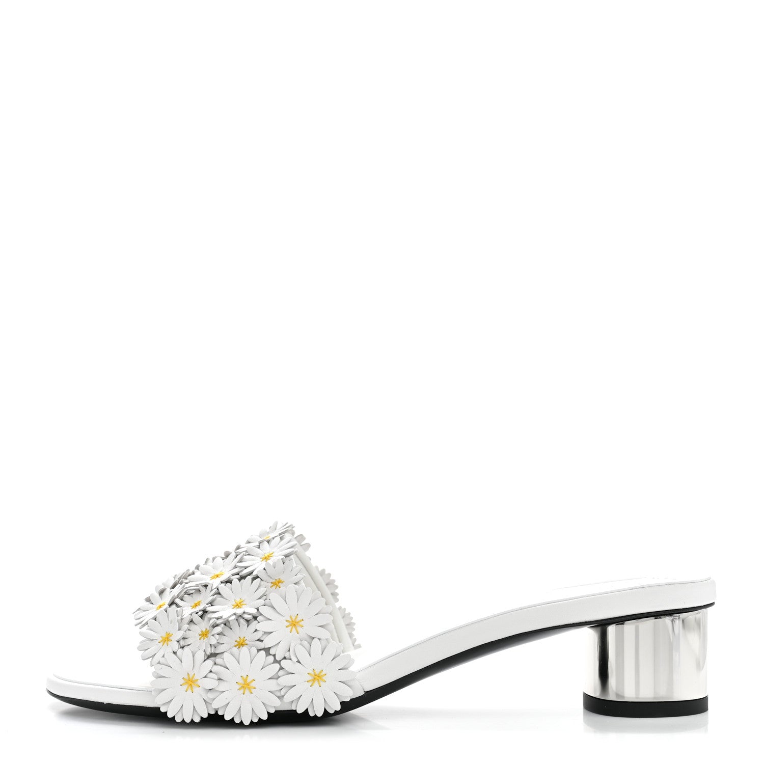 Lambskin Daisy Embroidered Dior Bloom Heeled Slide Sandals 39 White
