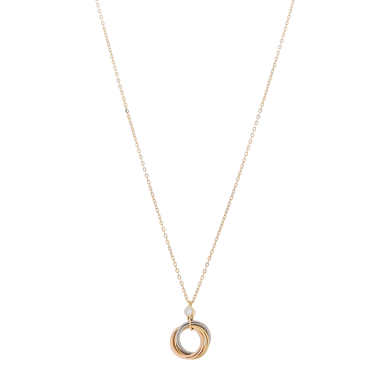 18K Pink Yellow White Gold Diamond Trinity Pendant Necklace