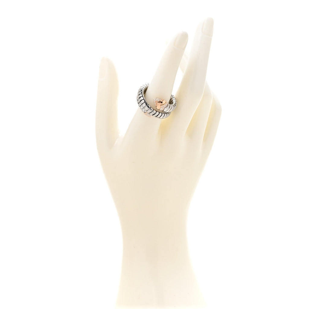 Stainless Steel 18K Rose Gold Diamond Serpenti Tubogas Band Ring 56 7.5