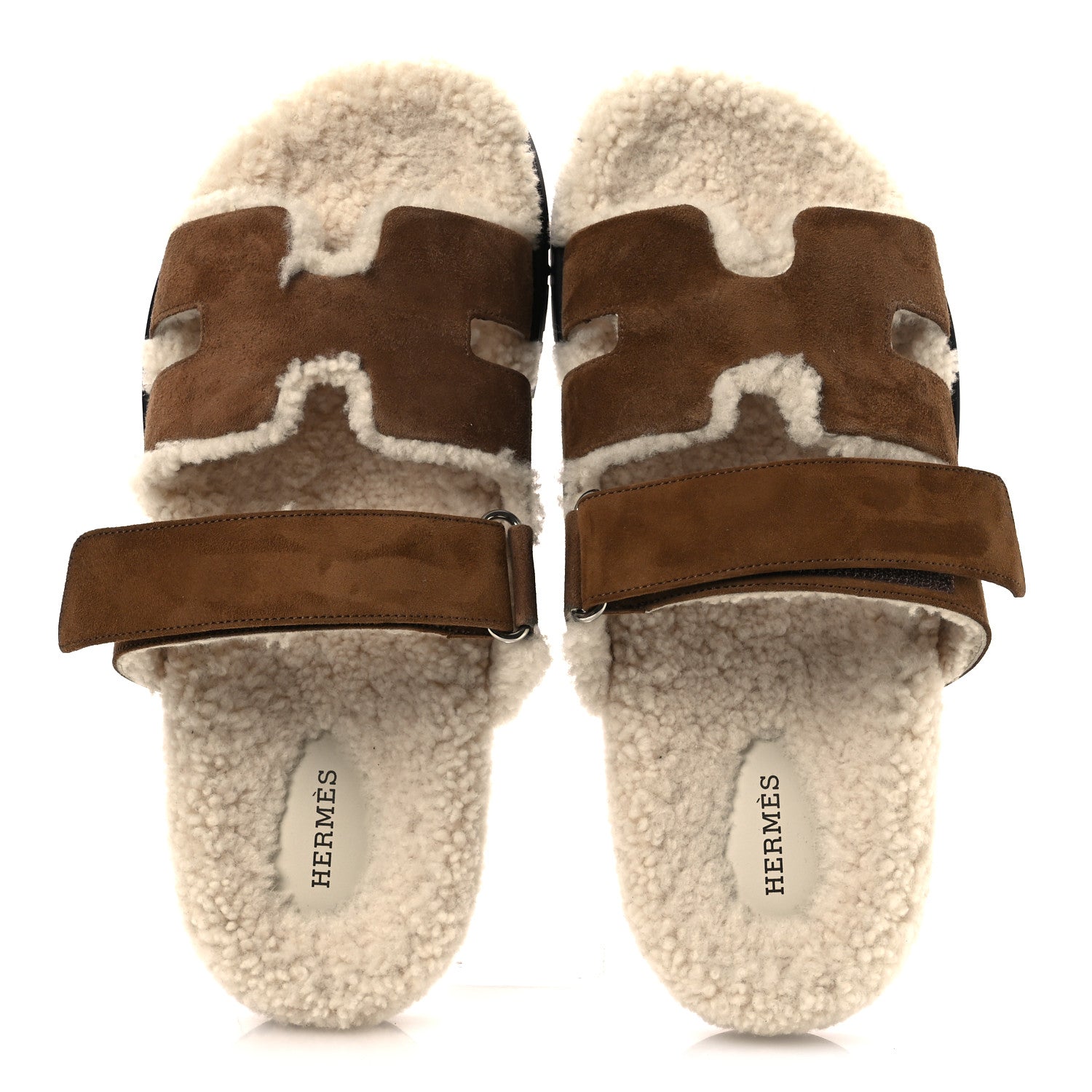 Suede Goatskin Woolskin Mens Chypre Sandals 42 Brun Fume Ecru