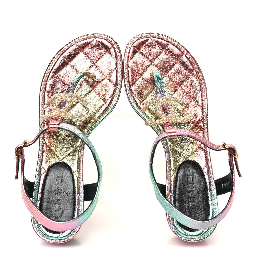 Goatskin Fantasy CC Pearl Thong Sandals 35.5 Multicolor