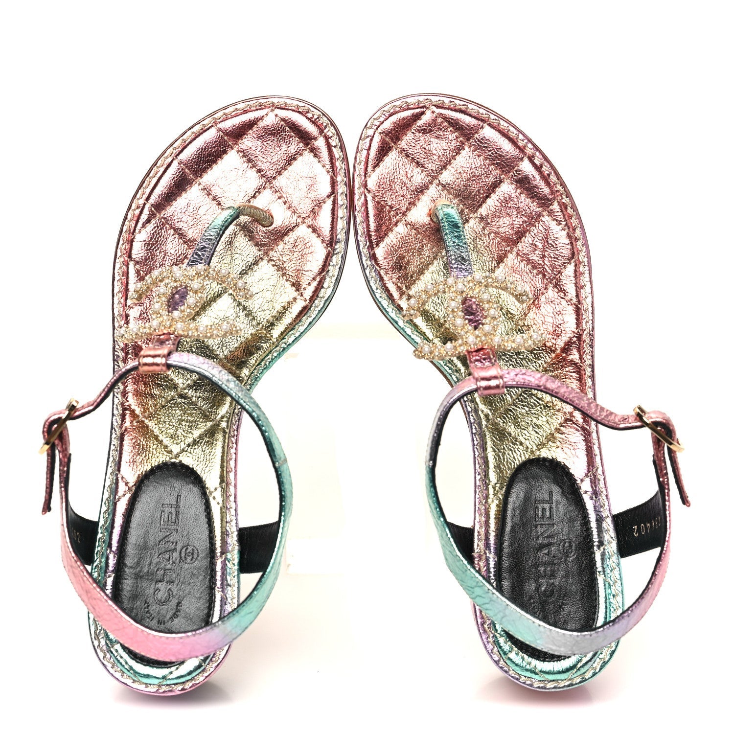 Goatskin Fantasy CC Pearl Thong Sandals 35.5 Multicolor