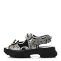 Technical Canvas Calfskin Reflective Studded Mens Aguru Sandals 6.5 Silver Black