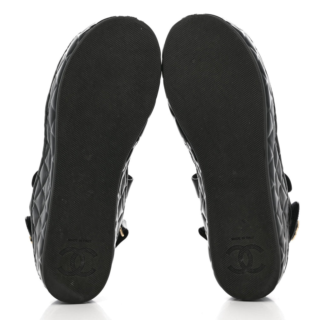 Shiny Calfskin Logo Platform Sandals 39 Black