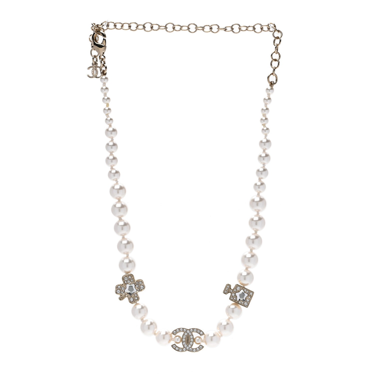 Pearl Crystal CC Short Charm Necklace Gold