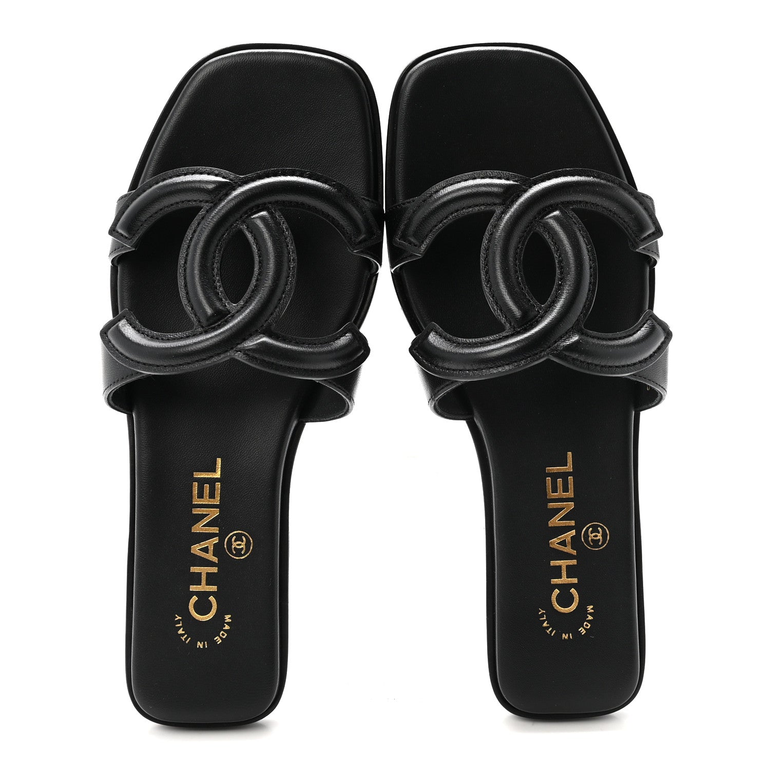 Lambskin CC Cut Out Mules Sandals 36 Black