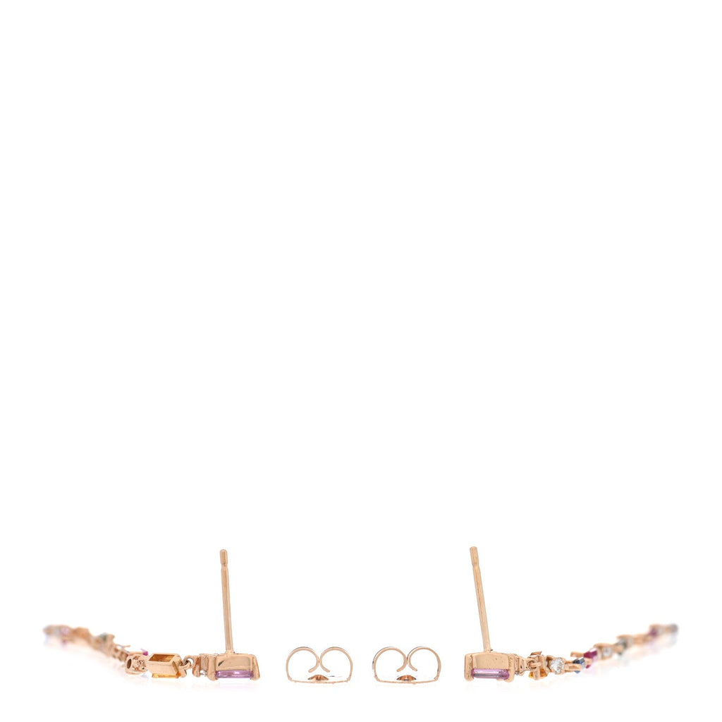 18K Rose Gold Diamond Sapphire Fireworks Rainbow Linear Drop Earrings