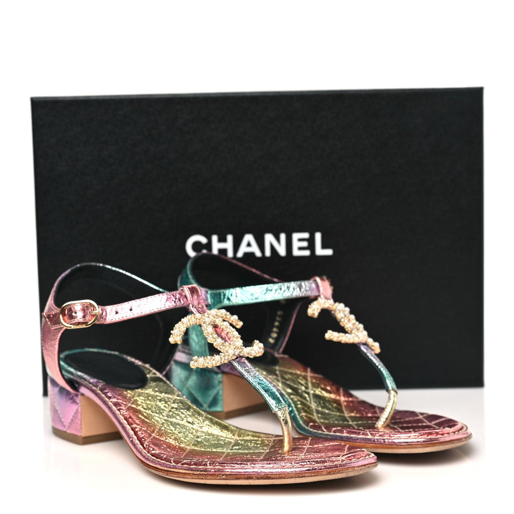 Goatskin Fantasy CC Pearl Thong Sandals 35.5 Multicolor