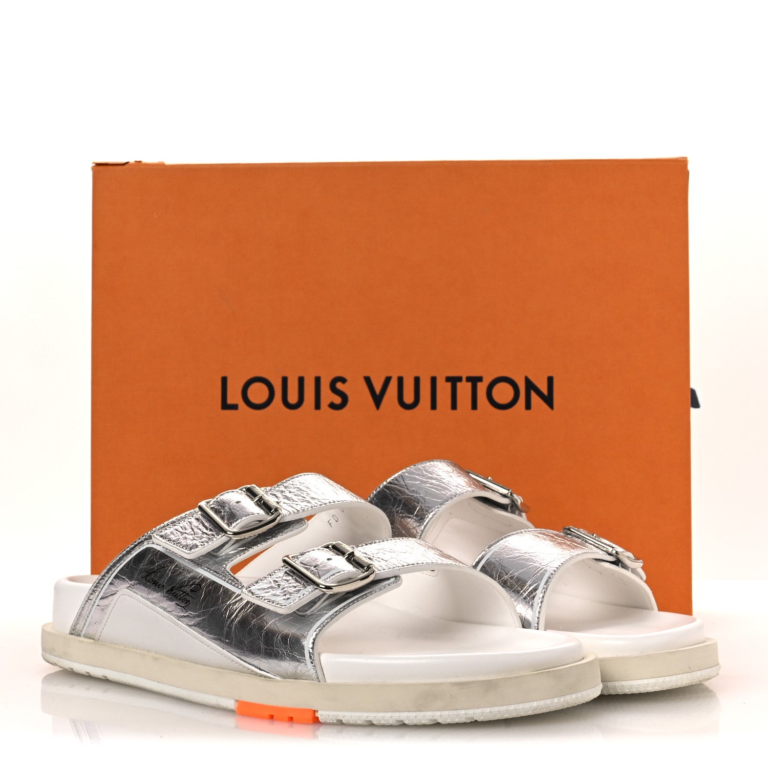 Metallic Mix Materials Mens LV Script Trainer Mules 11 Silver Multicolor