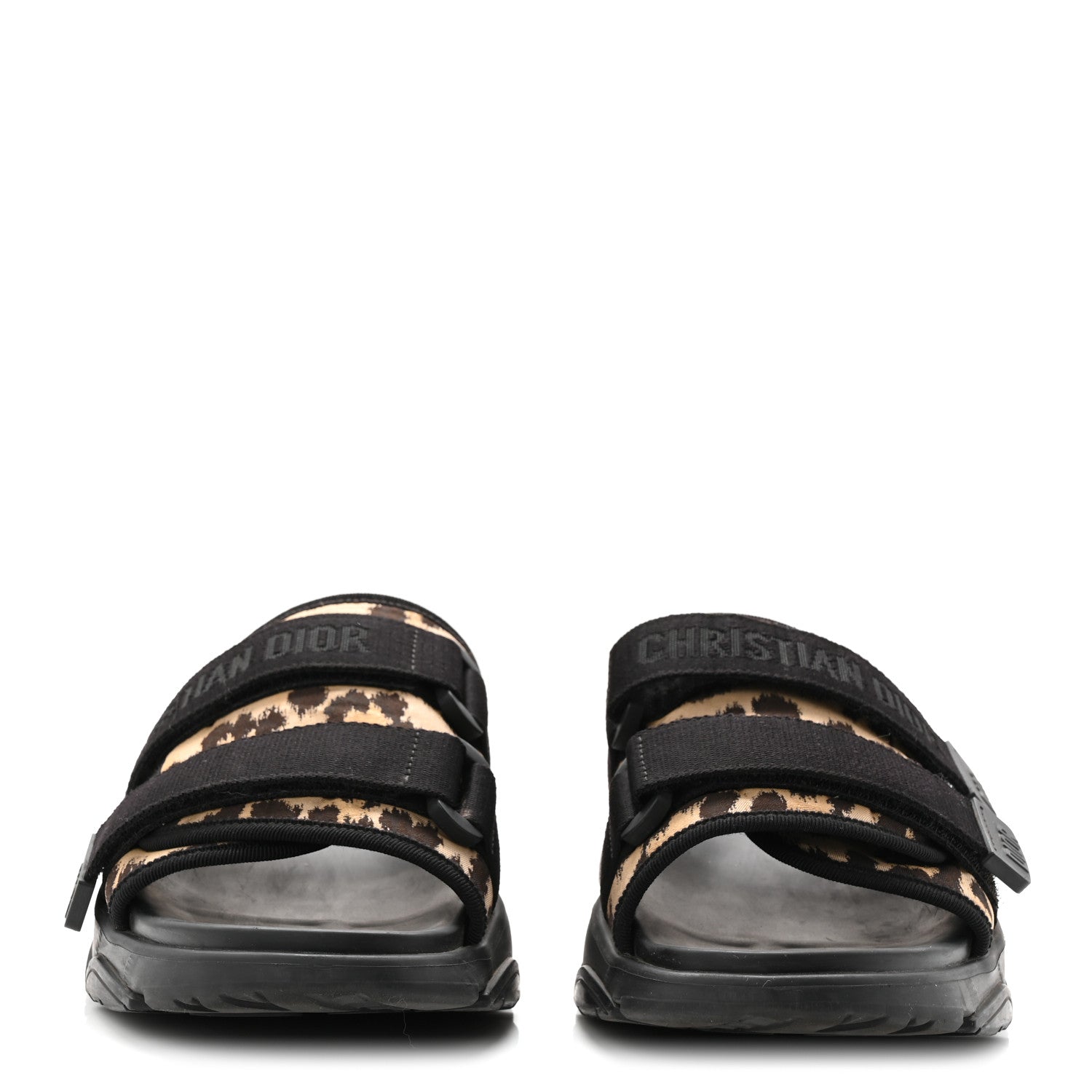 Technical Fabric Nylon Leopard Print D-Wander Slide Sandals 39 Black Brown