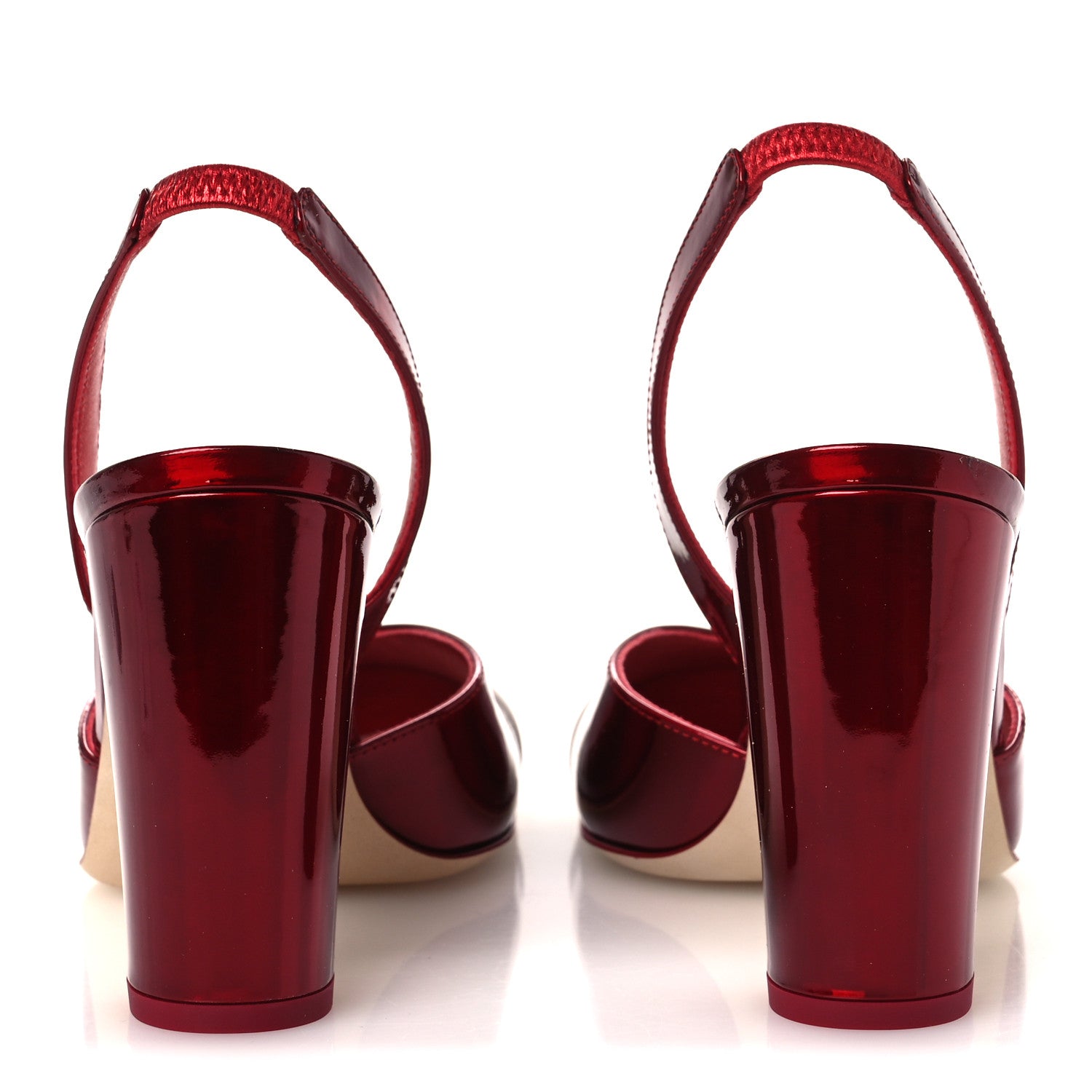 Laminated Calfskin Lambskin Cap Toe CC Slingback Pumps 40 Red Ivory