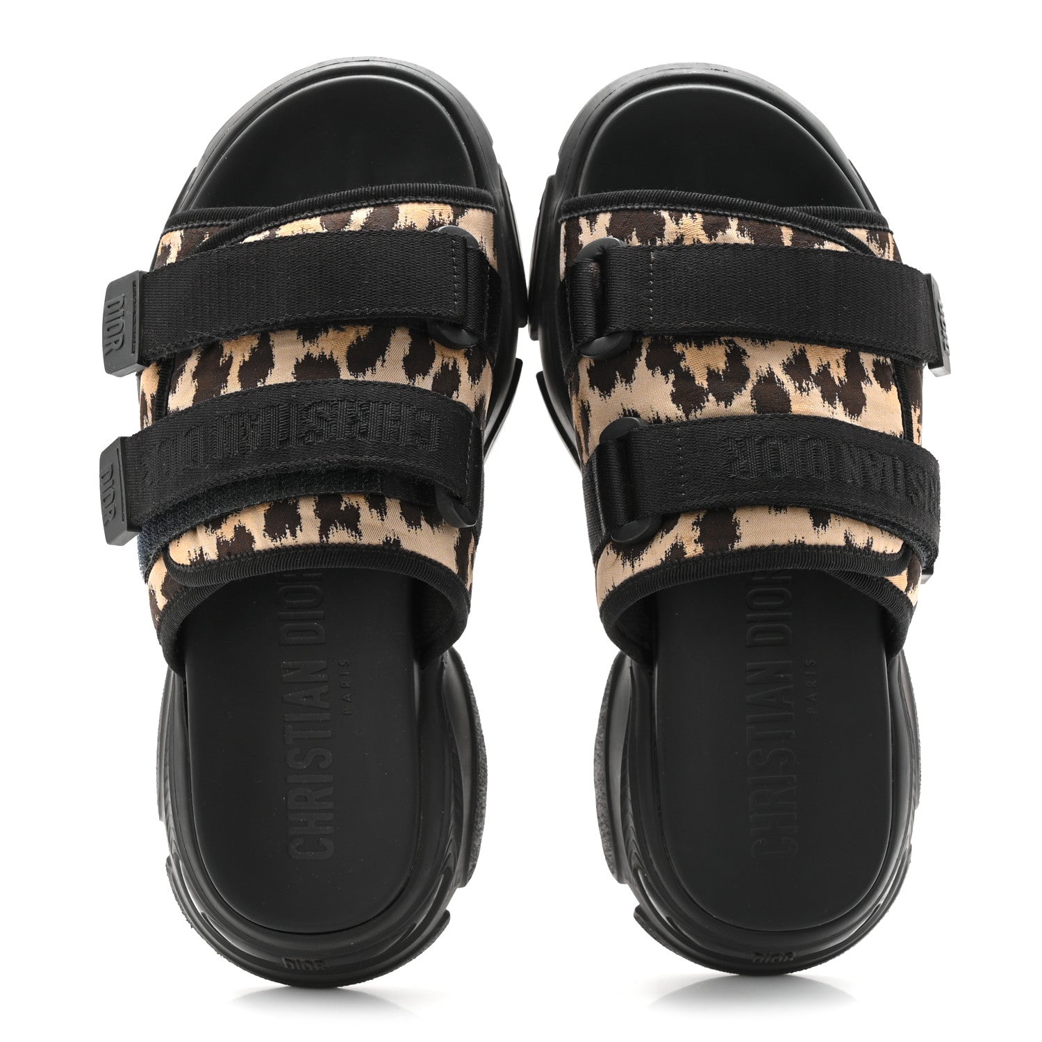 Technical Fabric Nylon Leopard Print D-Wander Slide Sandals 39 Black Brown
