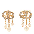 Pearl Crystal Petit CD Drop Earrings Gold