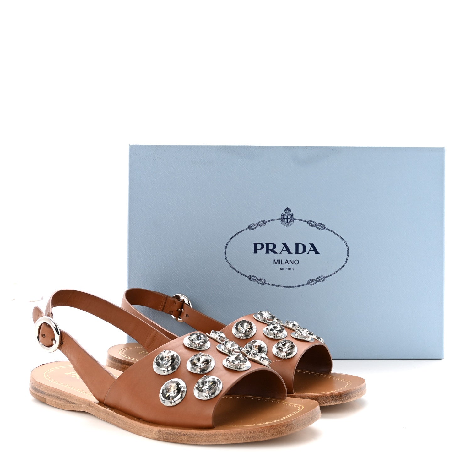 Natural Calfskin Crystal Slingback Sandals 37.5 Brandy