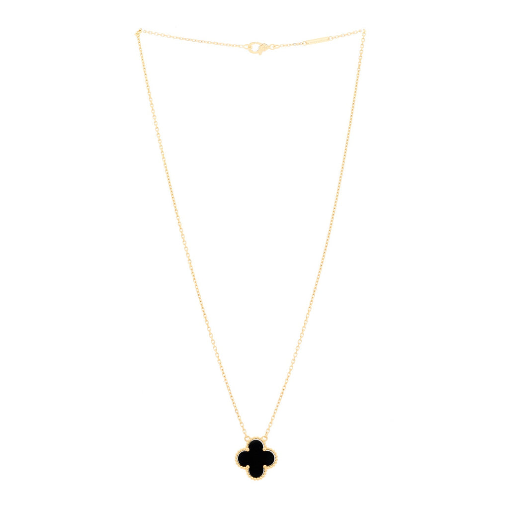18K Yellow Gold Black Onyx Vintage Alhambra Pendant Necklace