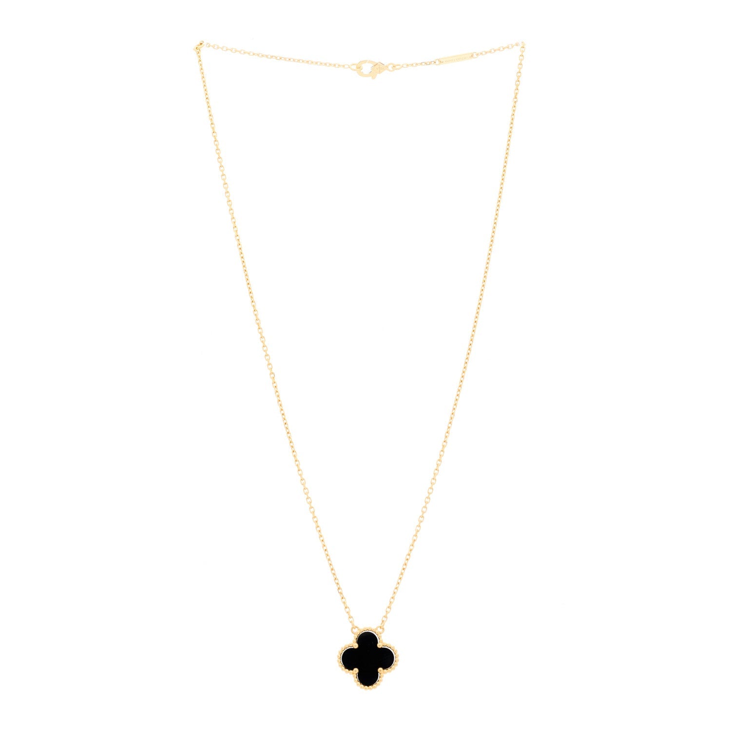 18K Yellow Gold Black Onyx Vintage Alhambra Pendant Necklace