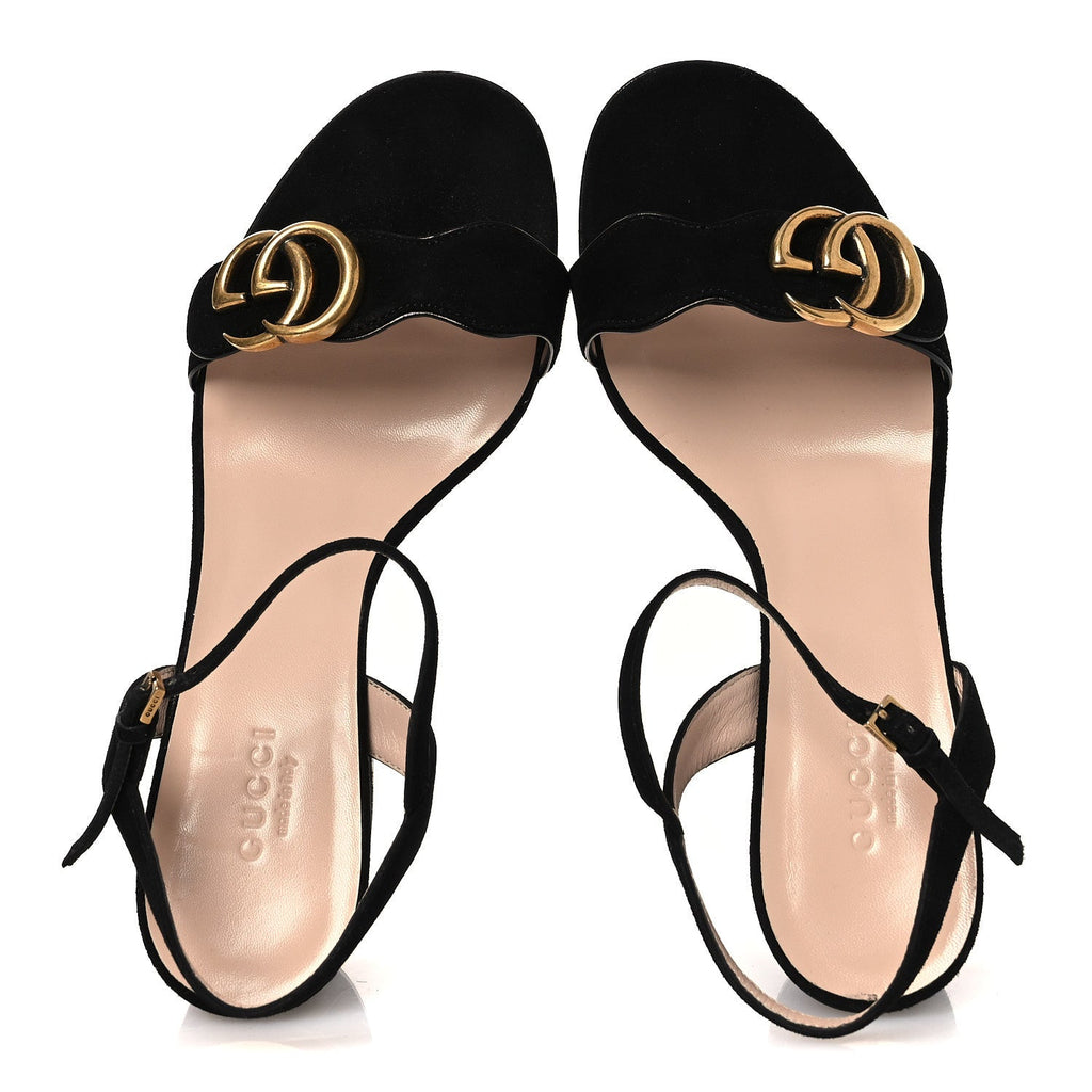 Kid Scamosciato GG Marmont Ankle Wrap 75mm Sandals 37 Black