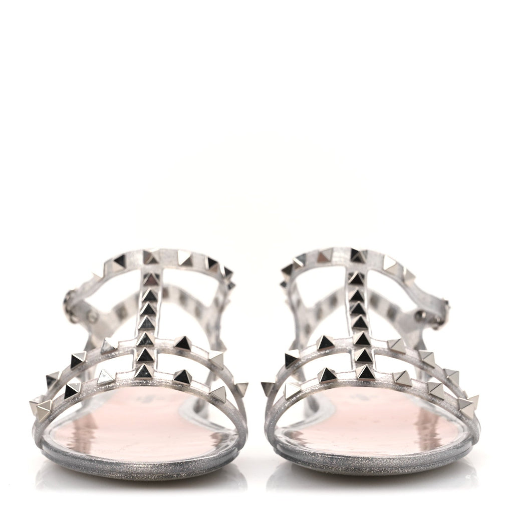 PVC Jelly Glitter Rockstud Caged Sandals 38 SIlver