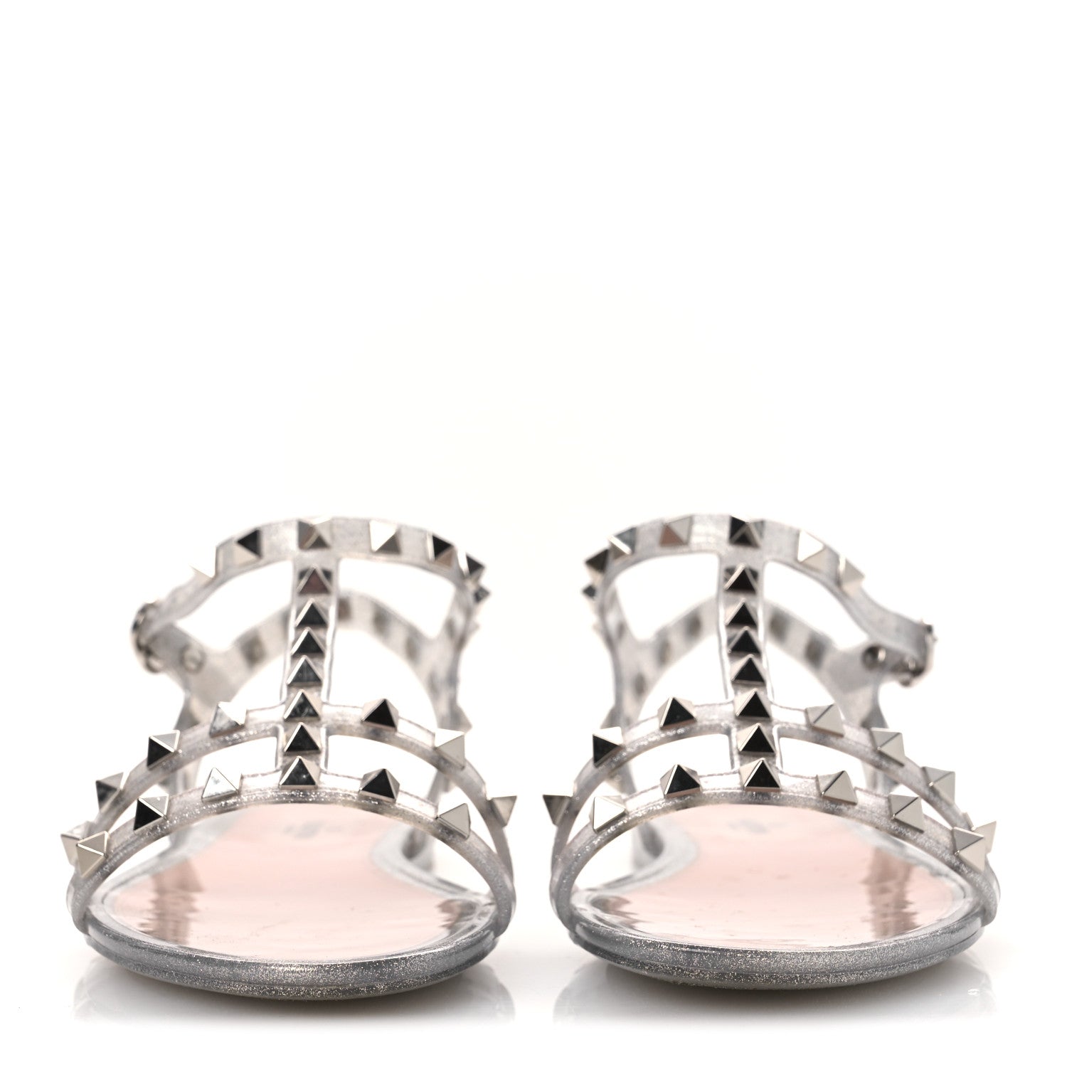 PVC Jelly Glitter Rockstud Caged Sandals 38 SIlver