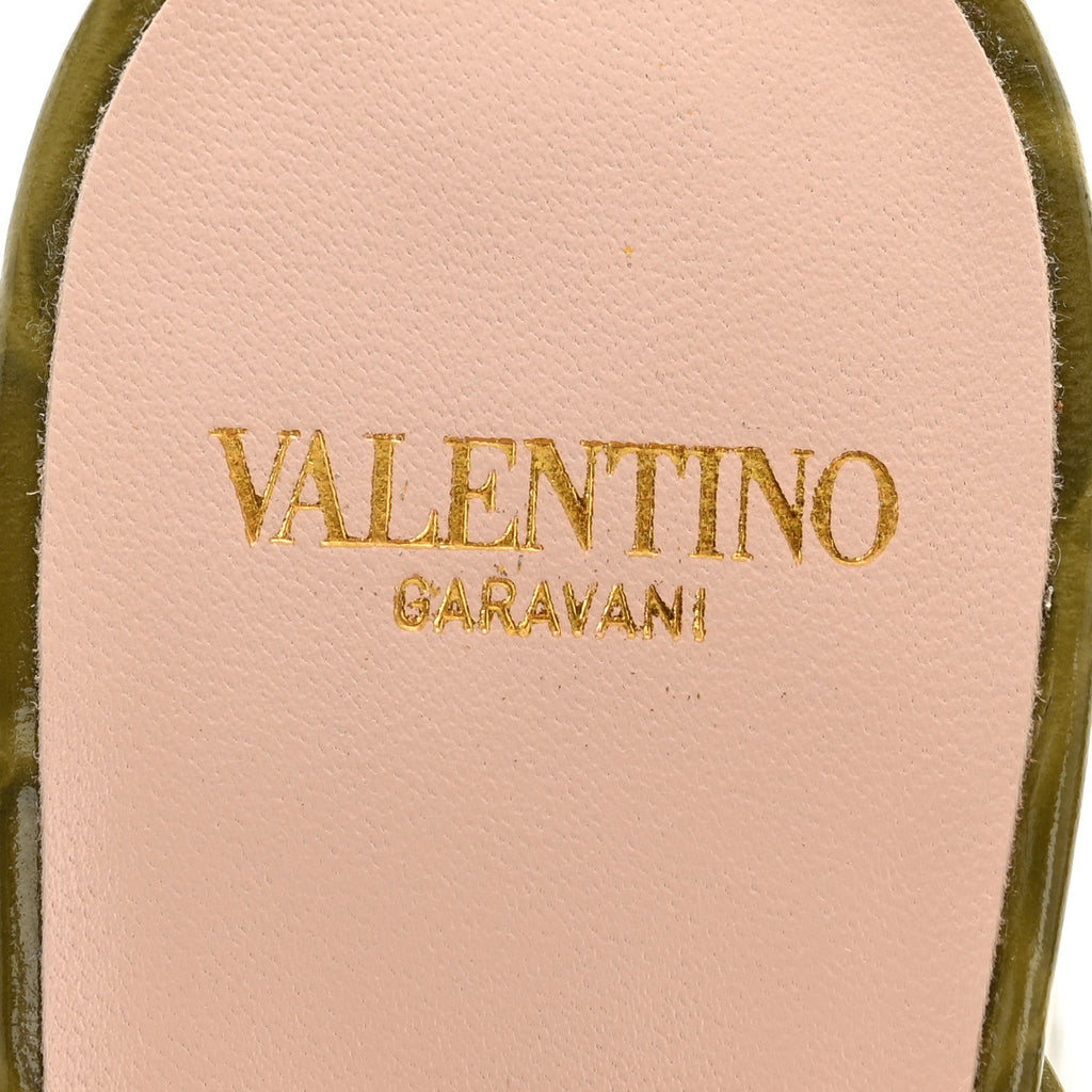 Calfskin Printed Crocodile Effect VLogo Signature 95mm Slide Sandals 36.5 Green