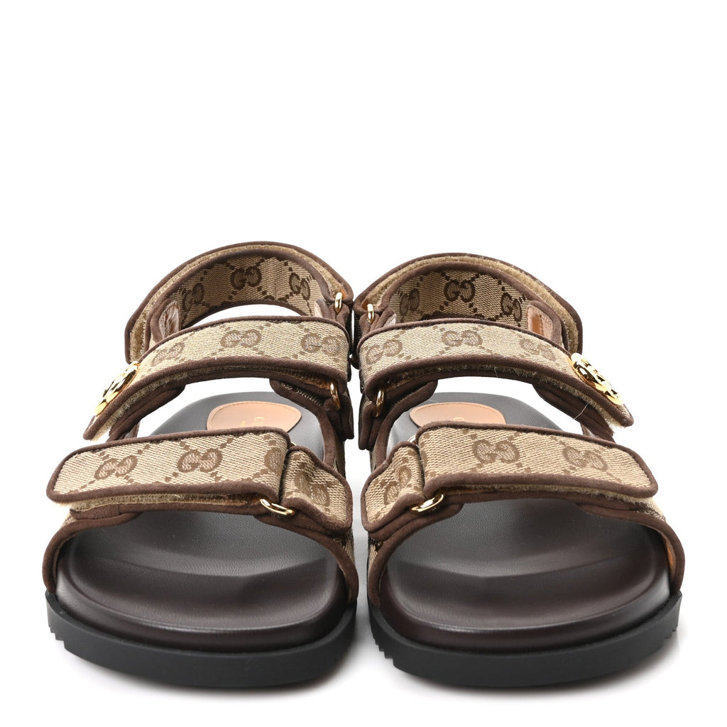 Monogram Kid Scamosciato Double G Womens Dad Sandals 37.5 Beige Ebony New Acero