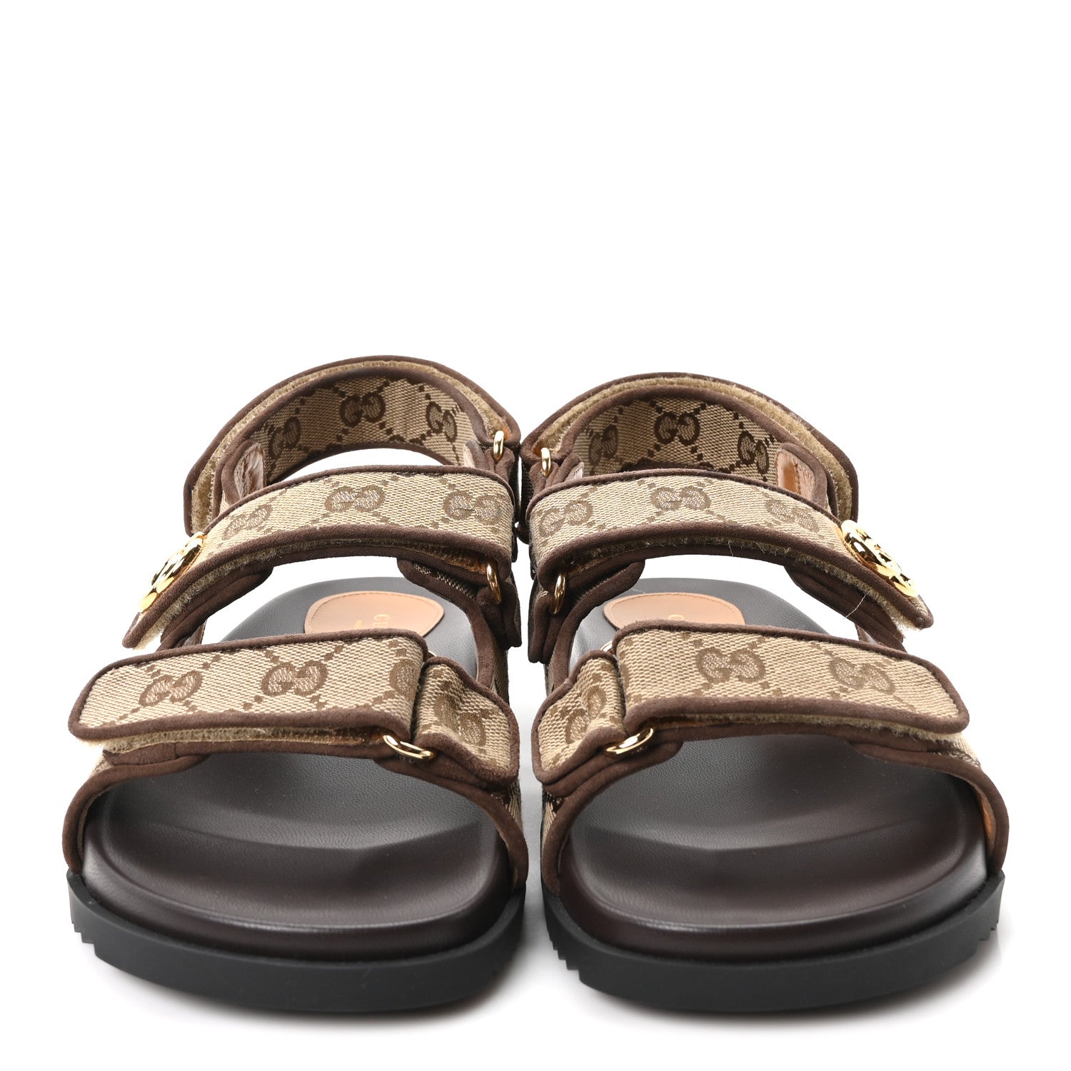 Monogram Kid Scamosciato Double G Womens Dad Sandals 37.5 Beige Ebony New Acero