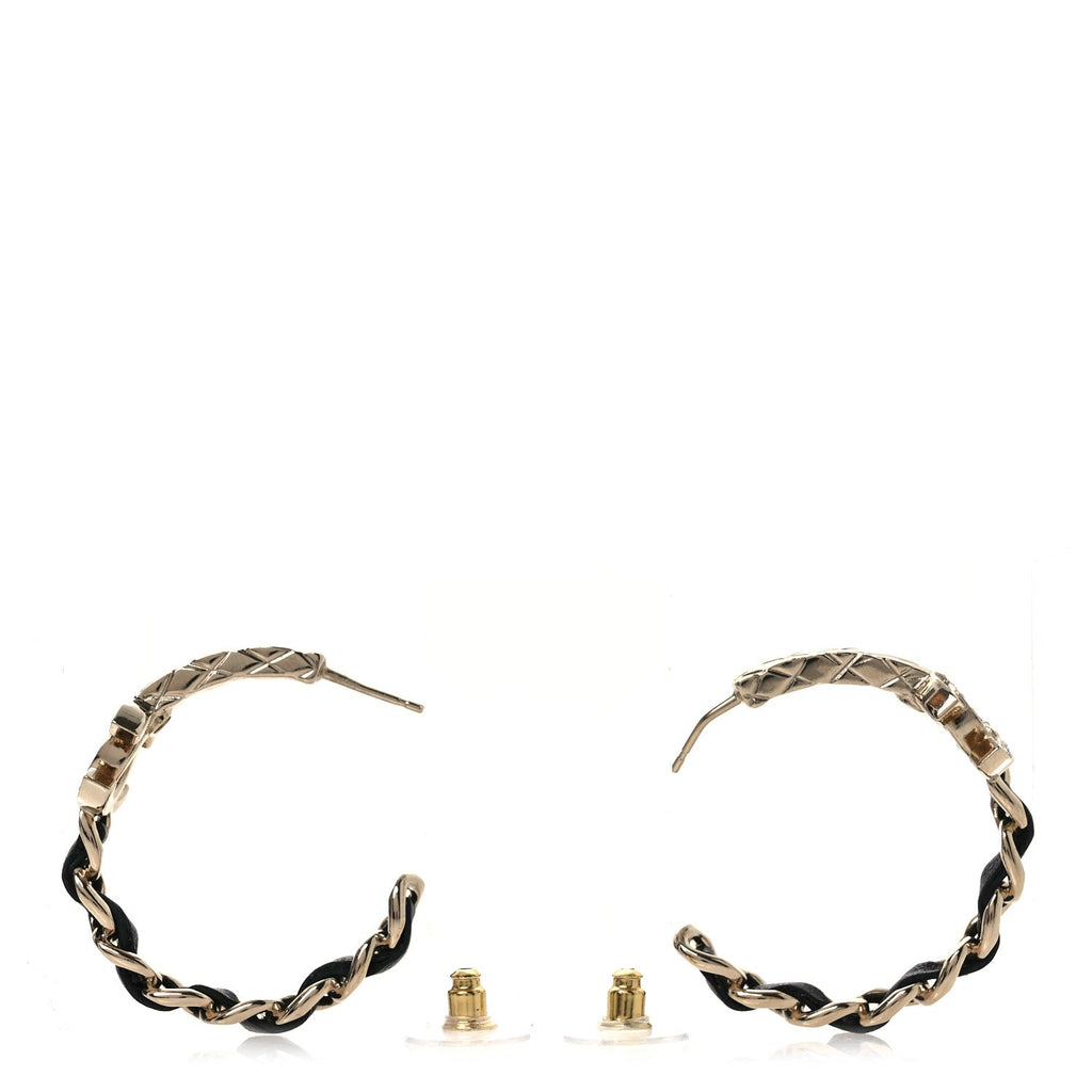 Metal Crystal Lambskin Quilted CC Chain Hoop Earrings Gold Black