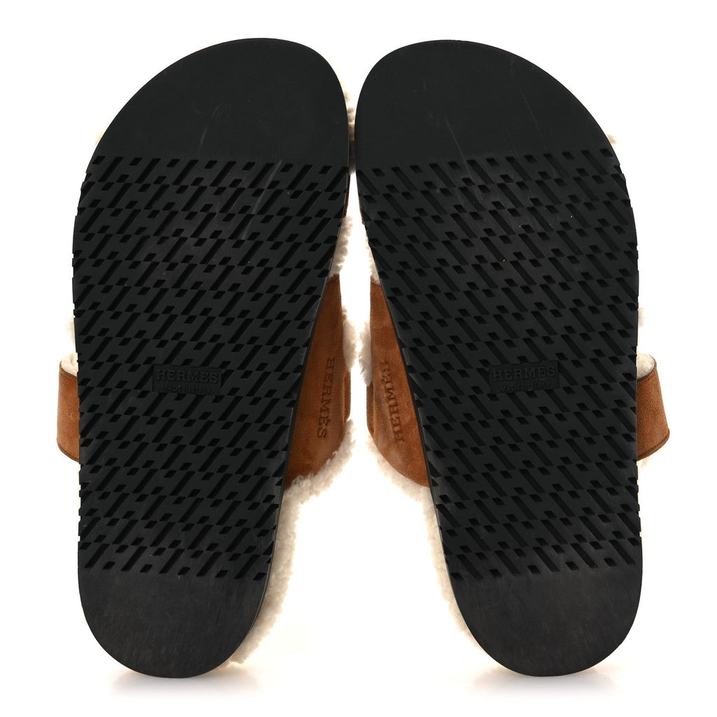 Suede Goatskin Woolskin Womens Chypre Sandals 37.5 Naturel Ecru