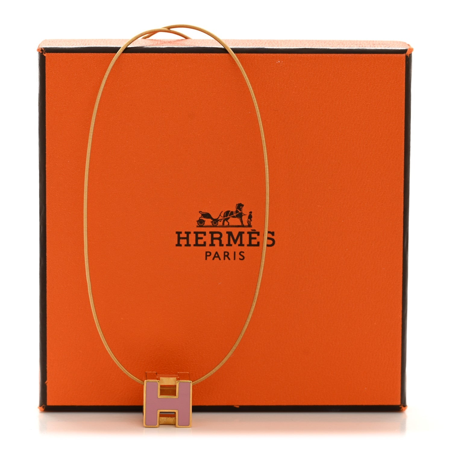 Gold Lacquered Cage d'H Pendant Necklace Rose Dragee