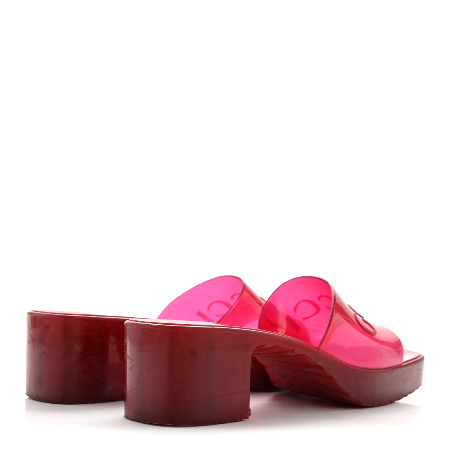 Rubber Gucci Logo Womens Platform 20/60mm Slide Sandals 38 Transparent Hibiscus Red