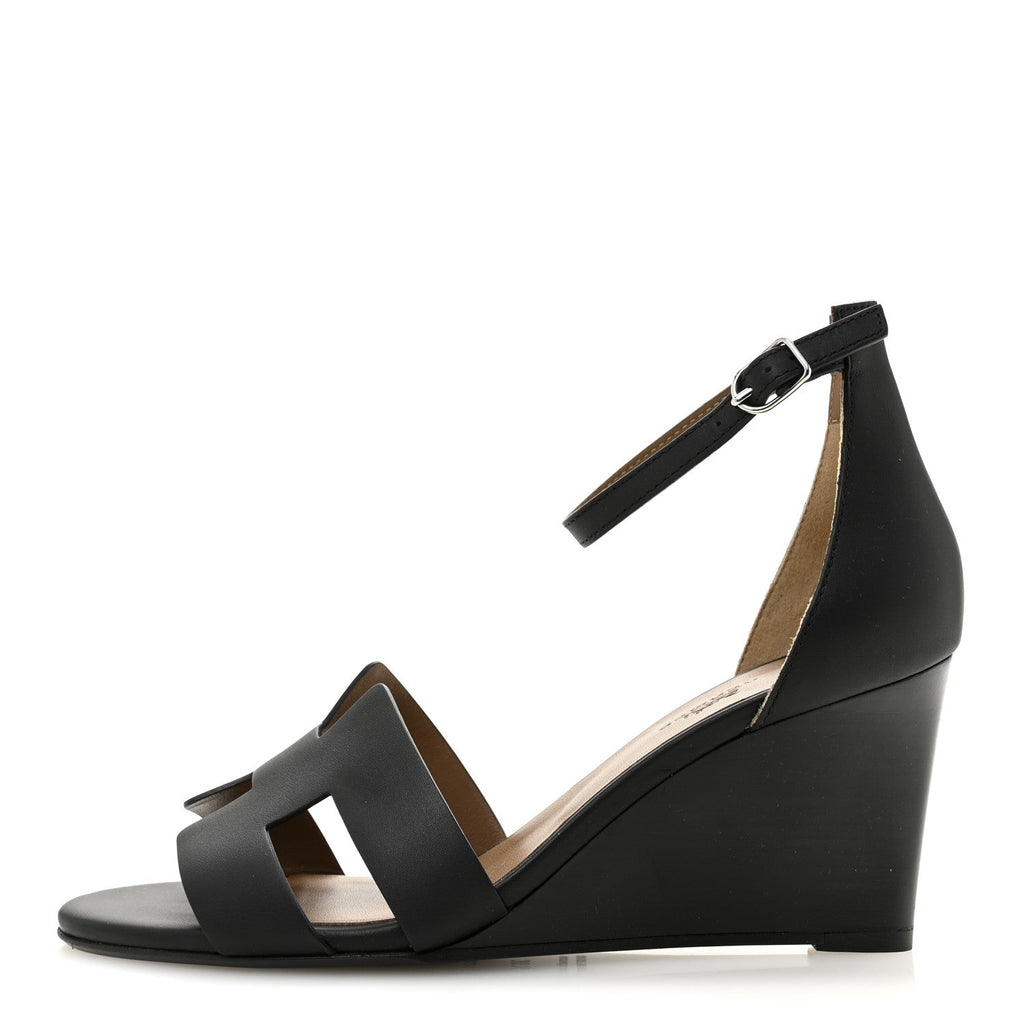 Calfskin Legend Wedge Sandals 38.5 Black
