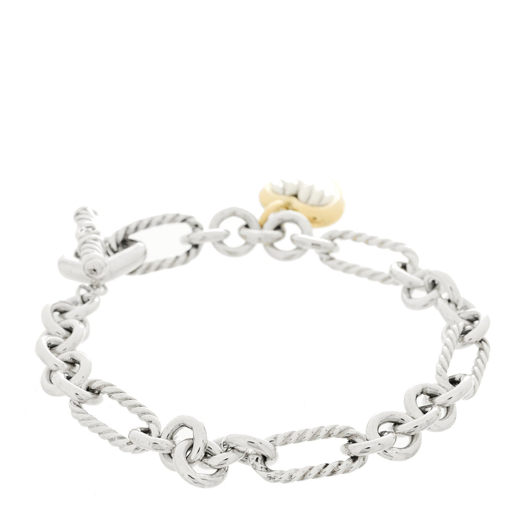 Sterling Silver 18K Yellow Gold Cable Heart Charm Bracelet