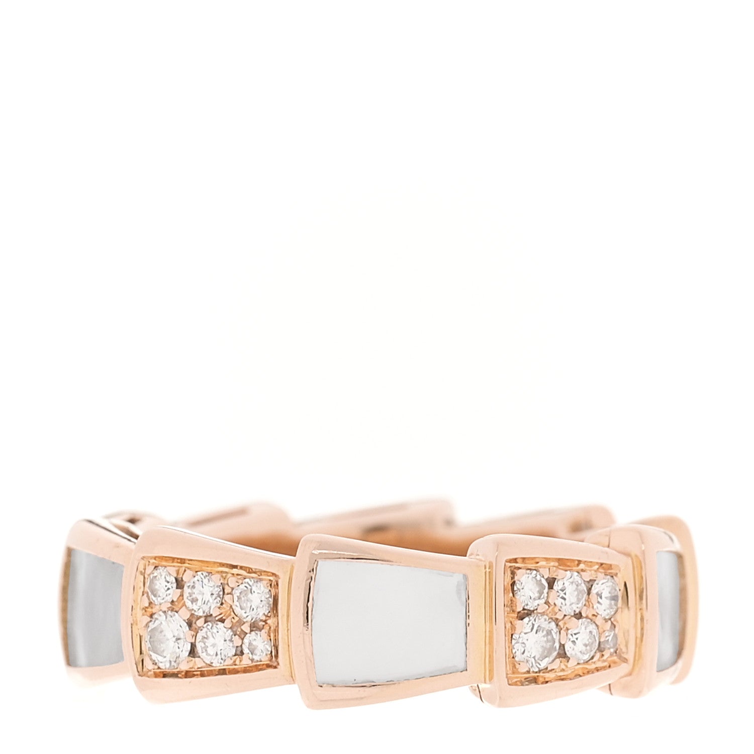 18K Rose Gold Diamond Mother of Pearl 6mm Serpenti Viper Band Ring 48 4.5