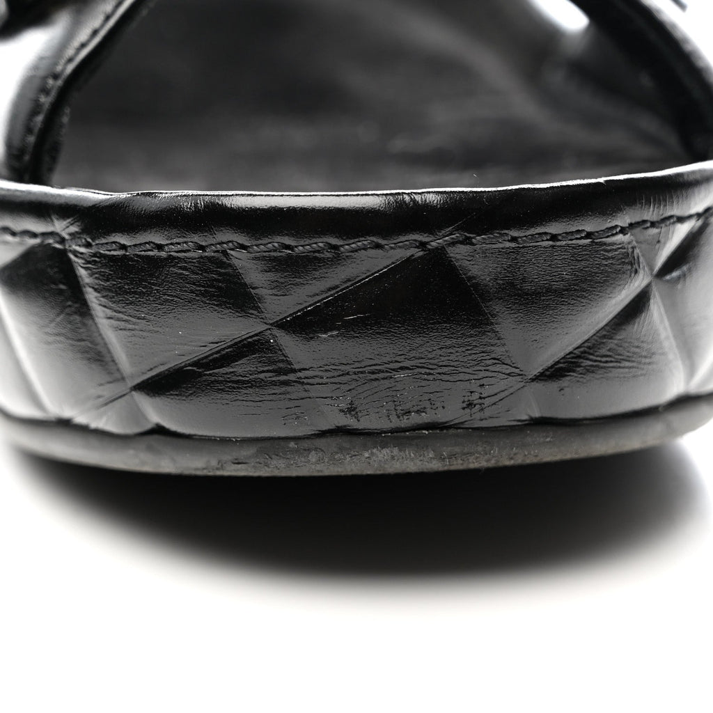 Shiny Calfskin Logo Platform Sandals 39 Black
